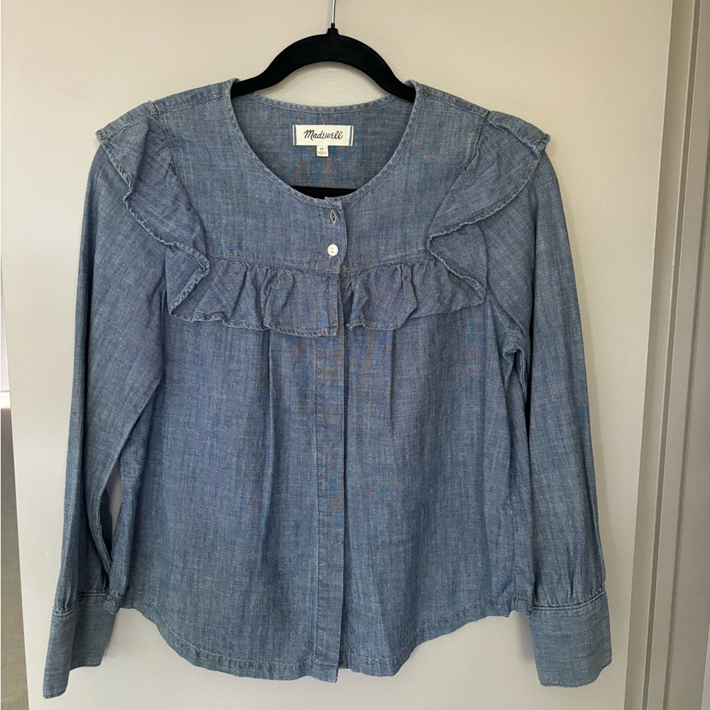 Madewell Jean Ruffle Button Down Shirt, Size XS